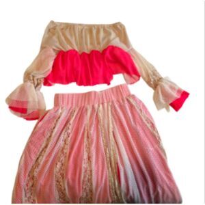 HAH Hot As Hell Lace Skirt Pockets Off Shoulder Crop Top Bell Sleeves Couquette